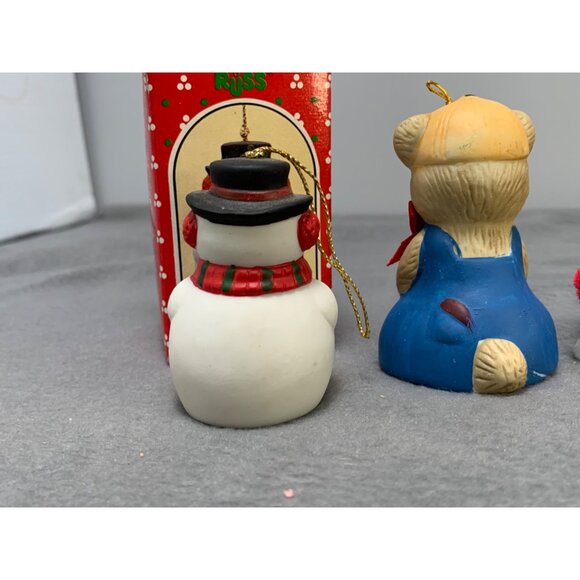Vintage Russ Jasco Christmas Hanging Bell Ornaments 90s Snowman Bear Cat & Girl - Picture 11 of 16